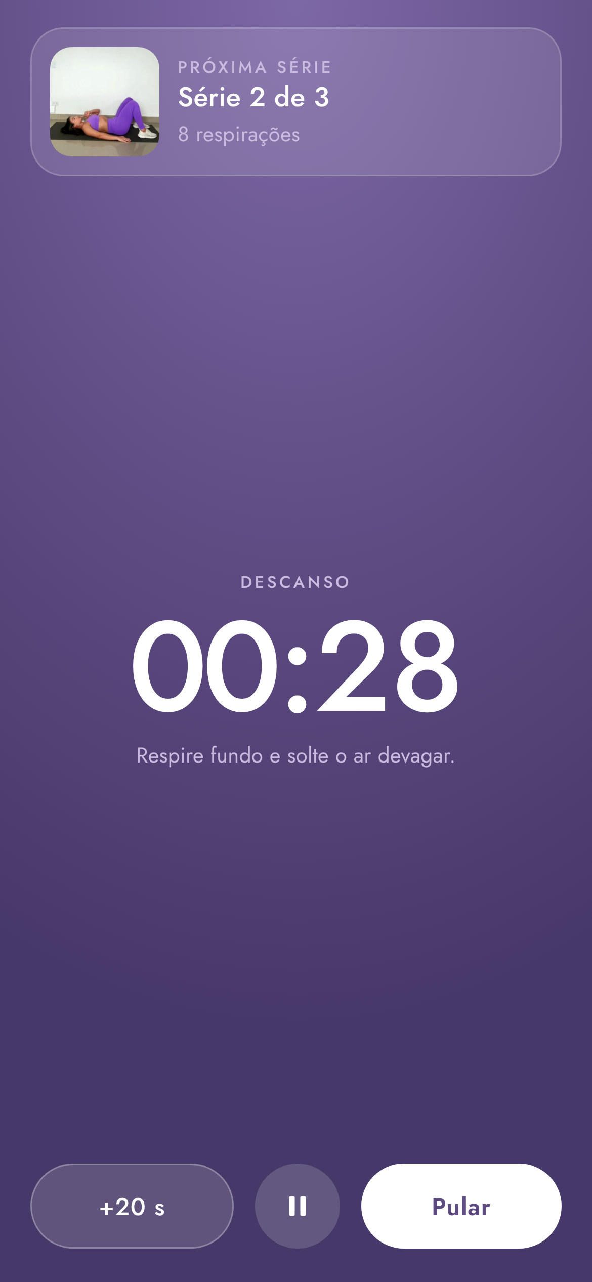 Tela de descanso entre séries com o próximo exercício